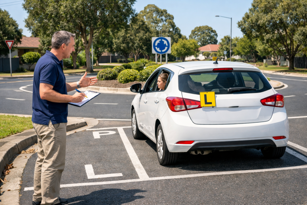 Learner driver practicing parking