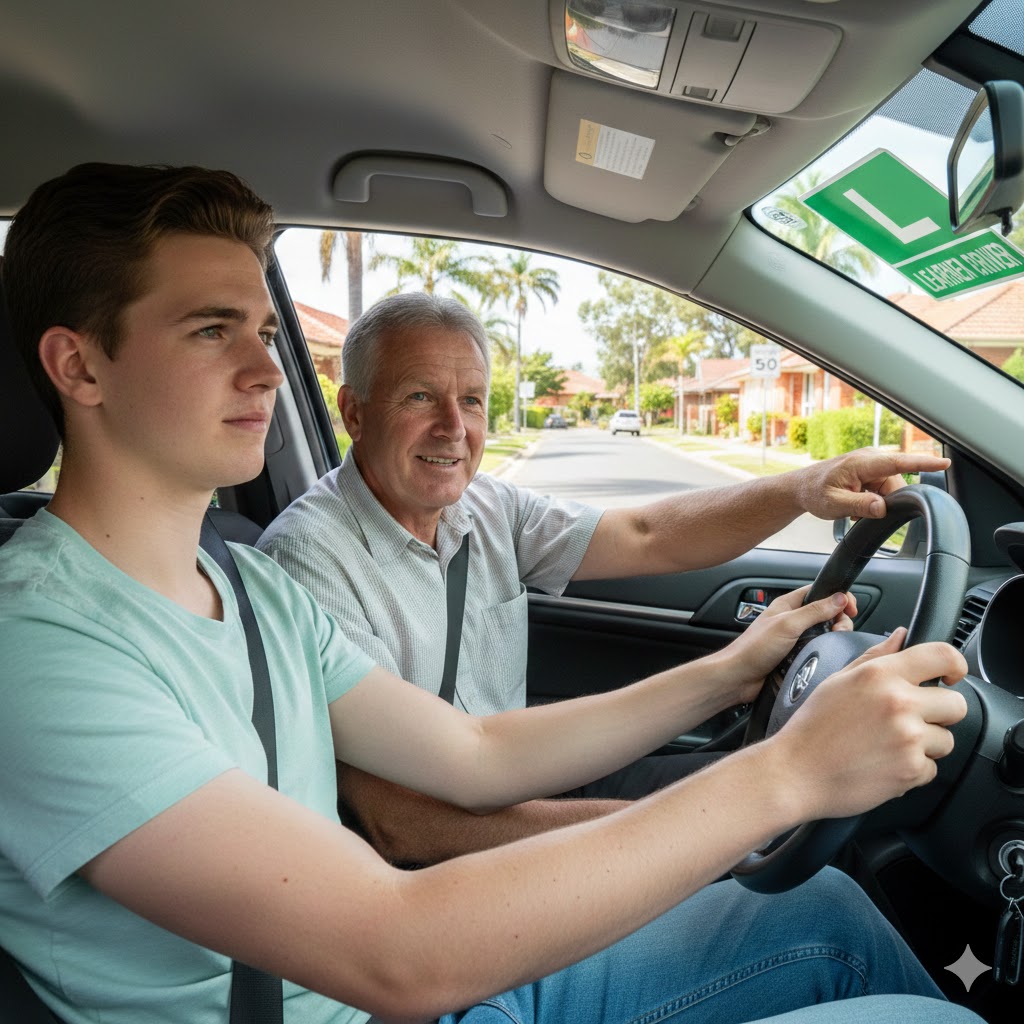 Beginner driving lesson with instructor