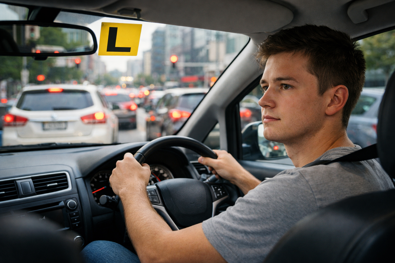 driving in a heavy traffic